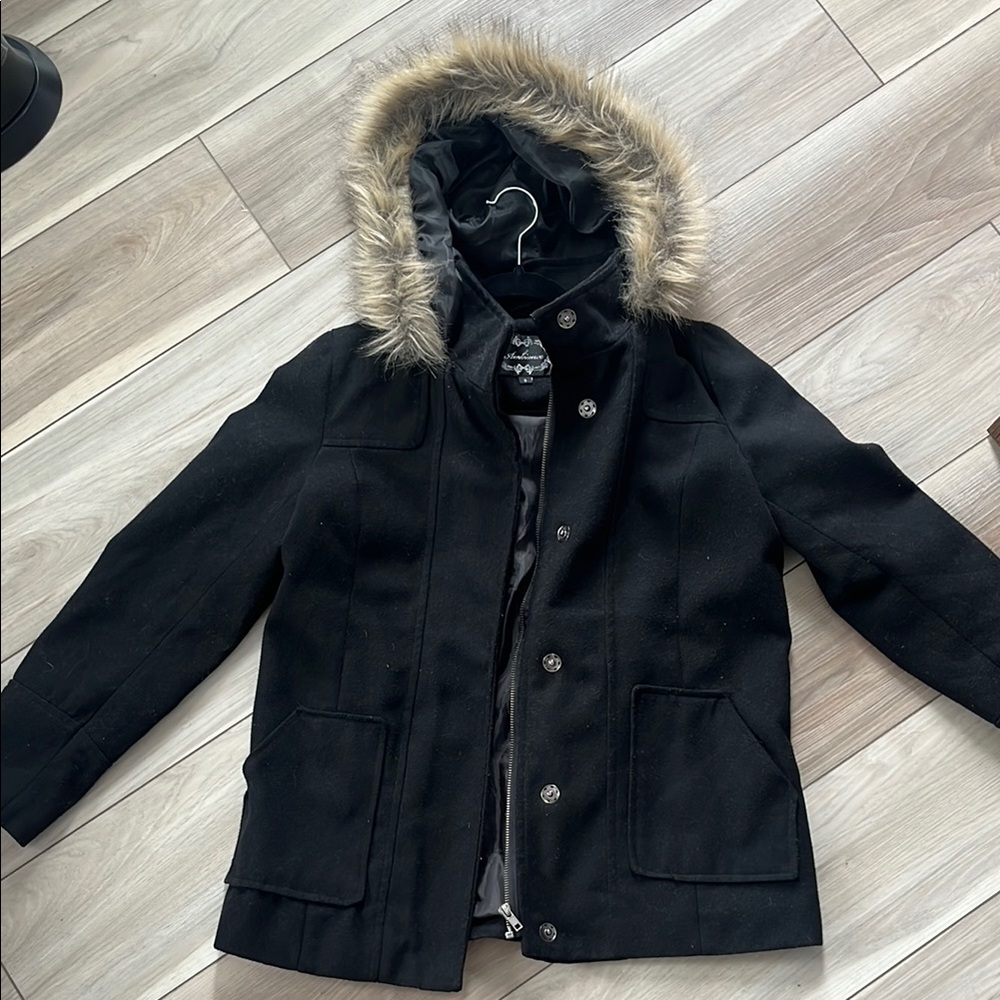 Ambiance Black Coat with Faux Fir hood